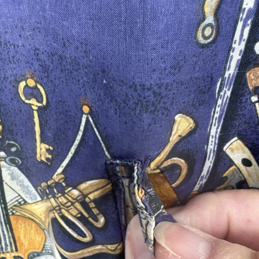 VTG Silk Road 100% Silk Track Jacket Women's M Musical Instruments Abstract  80s